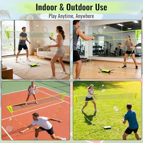 G-SQAURED Green Portable Badminton Net Kit - 5FT Freestanding, Lightweight, Quick Setup, with Storage & Built-in Weight Bag