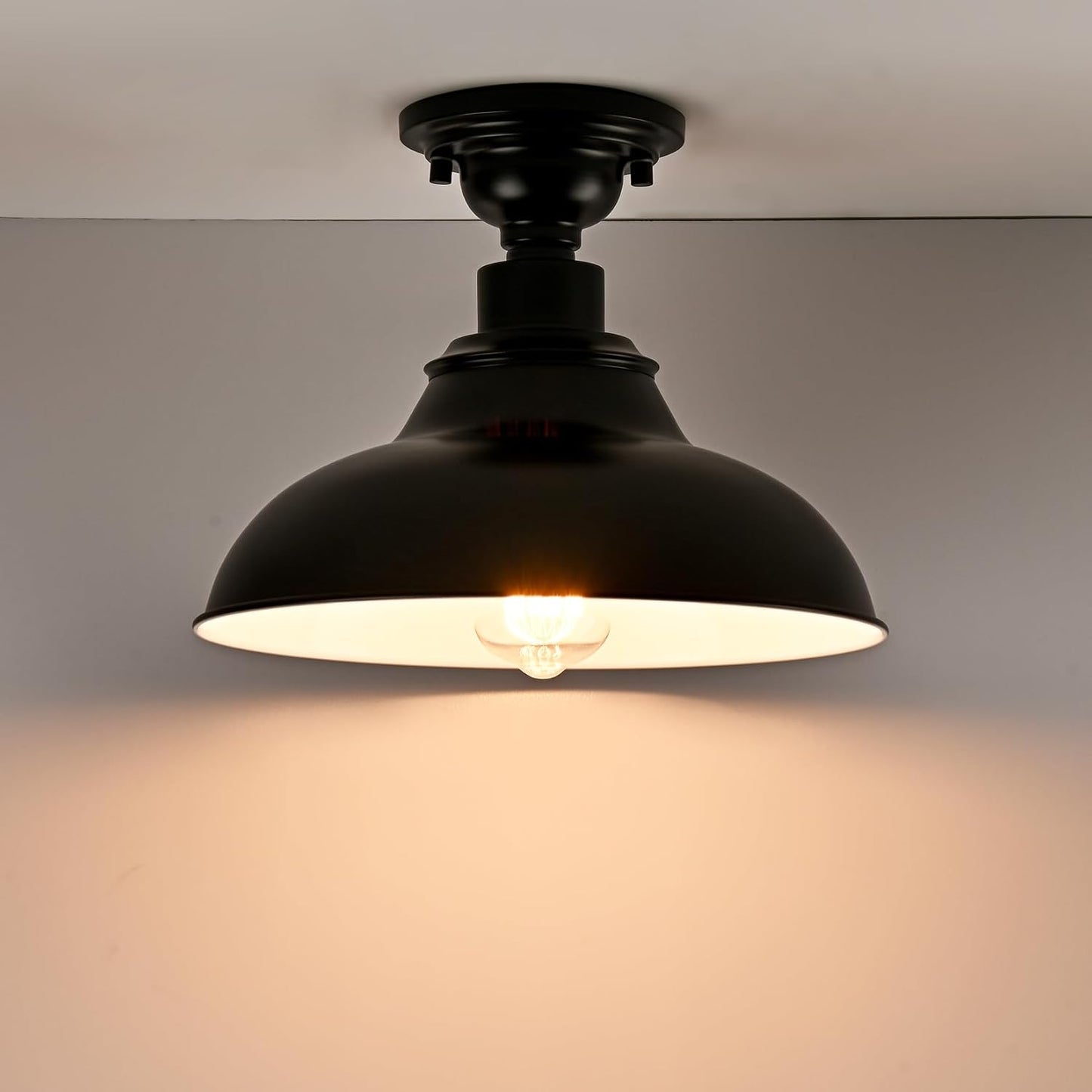 12-Inch Farmhouse Semi Flush Mount Ceiling Light - Black Industrial Barn Fixture for Bedroom, Kitchen, Foyer