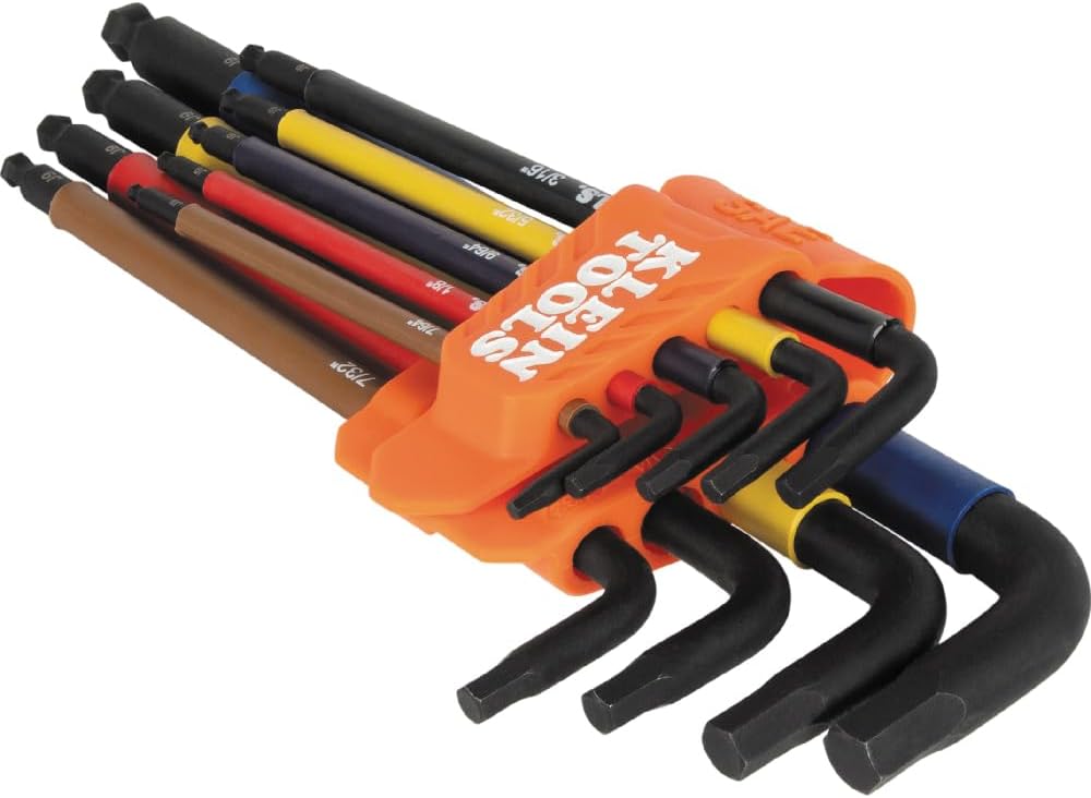 Klein Tools 18-Piece Hex Key Wrench Set - Color Coded, SAE & Metric, Long Arm & Ball End