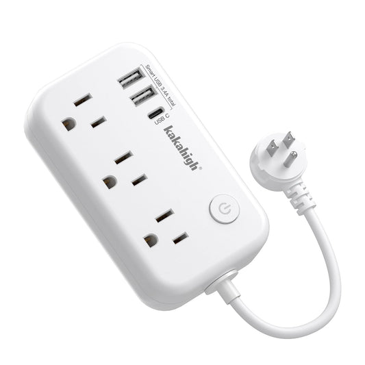 Short Extension Cord 6 inch, Small Extension Cord with Switch, 13A (1625W) Mini Extension Cord with 3 AC Outlet 3 USB (1 USB-C), Power Strip Short Cord for Kitchen Bathroom Bedside Table Behind TV