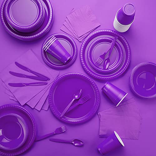 Purple Disposable Plastic Dinner Plates 10.4 Inches Pack of 50 - Strong & Sturdy Partyware