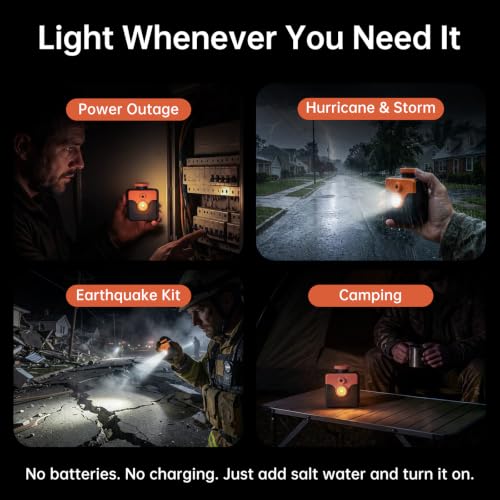 Saltwater Emergency Light with 400-Hour Battery-Free LED, No Charging Needed, Camping & Survival
