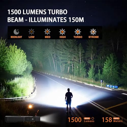 2 Pack 1500 Lumen EDC Flat Flashlight, USB-C Rechargeable Pocket Light, 6 Mode Portable Small Flashlights for Outdoor Camping, Emergency, and Home Use