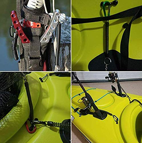 Pack of 6 Coiled Fishing Lanyards with Carabiners - Black
