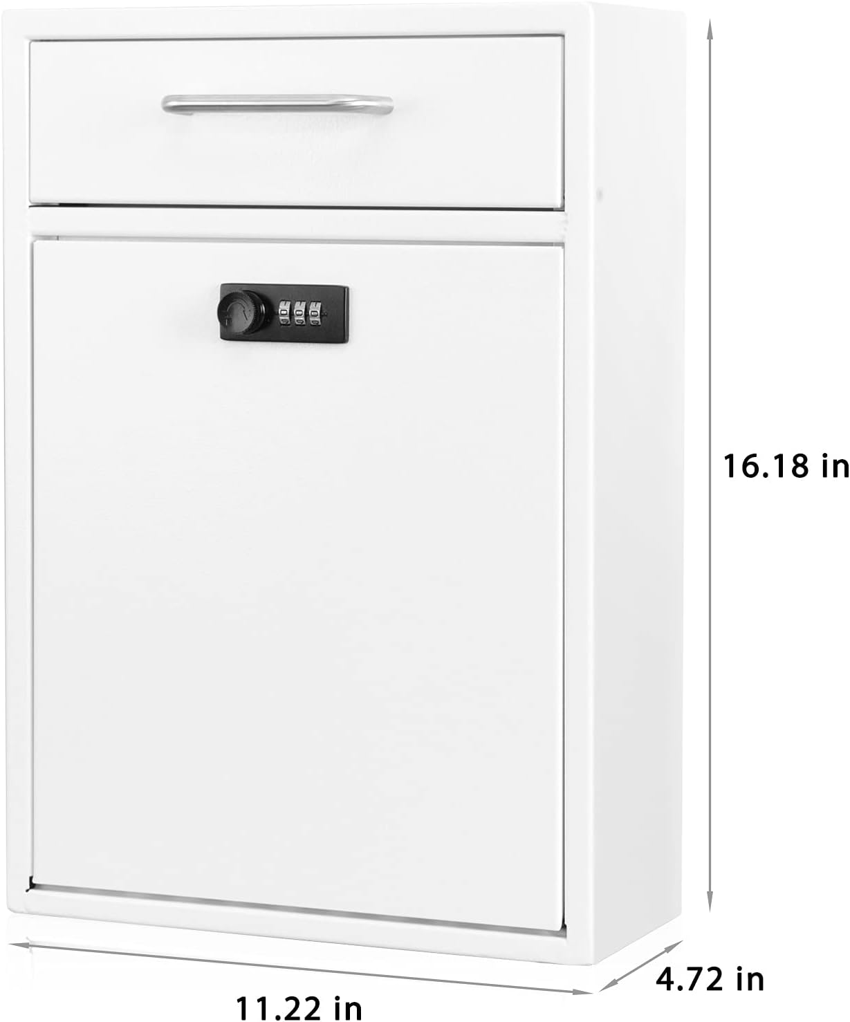 Secure Wall-Mount Mailbox with Lock | KYODOLED Large Steel Drop Box, Black, 16.2H x 11.22L x 4.72W