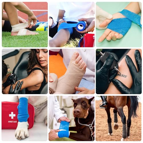 Self-Adhesive Cohesive Bandage Tape 4 Inch 12 Rolls – Medical Wrap for Humans & Pets
