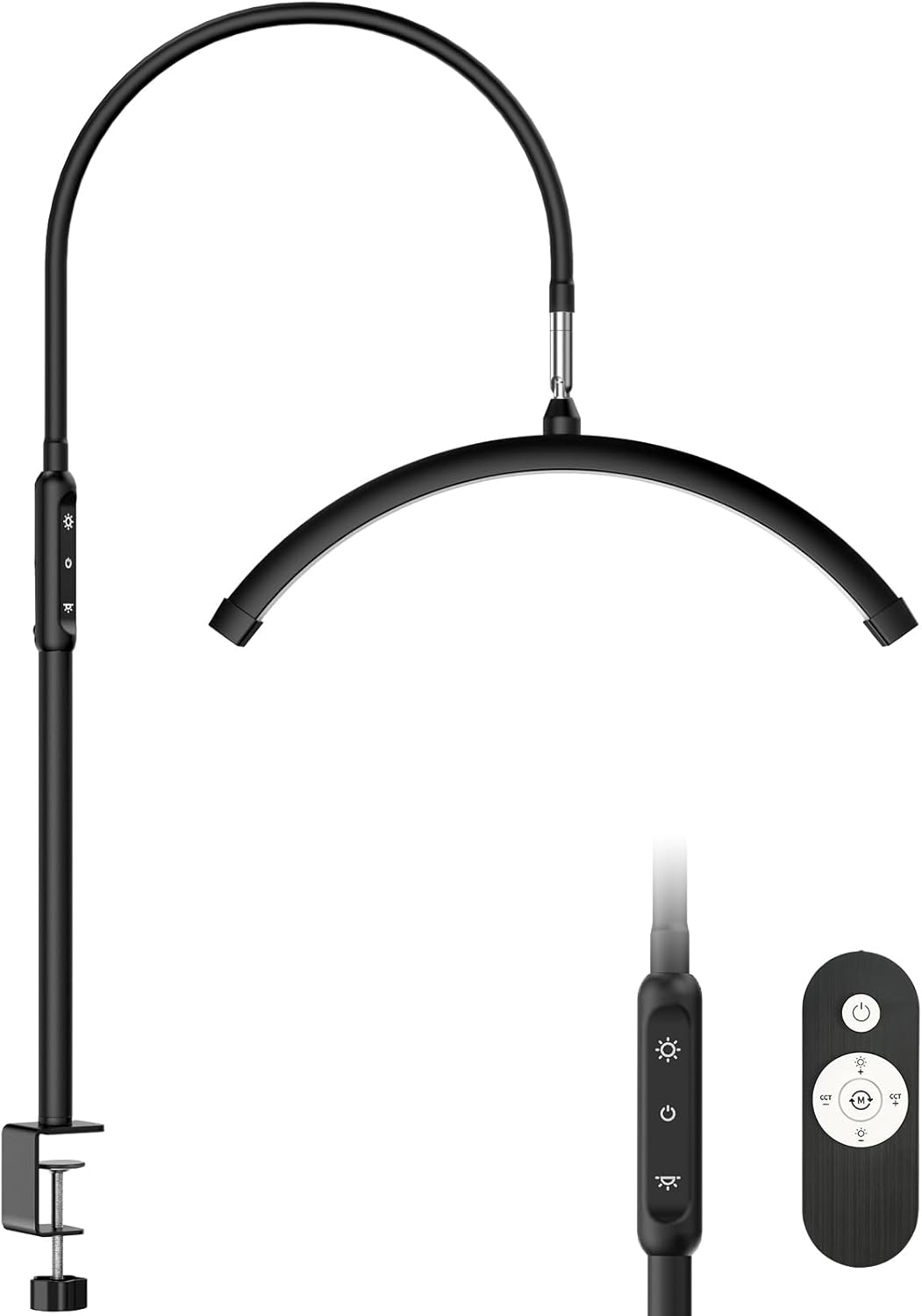 LED Half Moon Clamp Desk Lamp for Nail Art & Skincare - 5 Brightness Levels, Remote Control