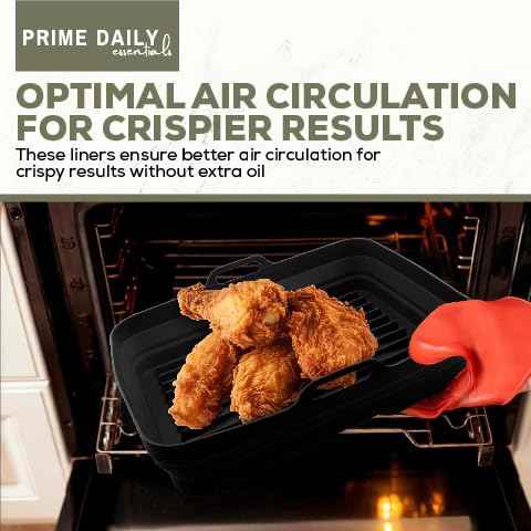 Prime Daily Essentials Silicone Air Fryer Toaster Oven Tray Liner – Extra-Large Capacity, Microwave Safe, Easy Cleanup - Includes Mitts & Tongs
