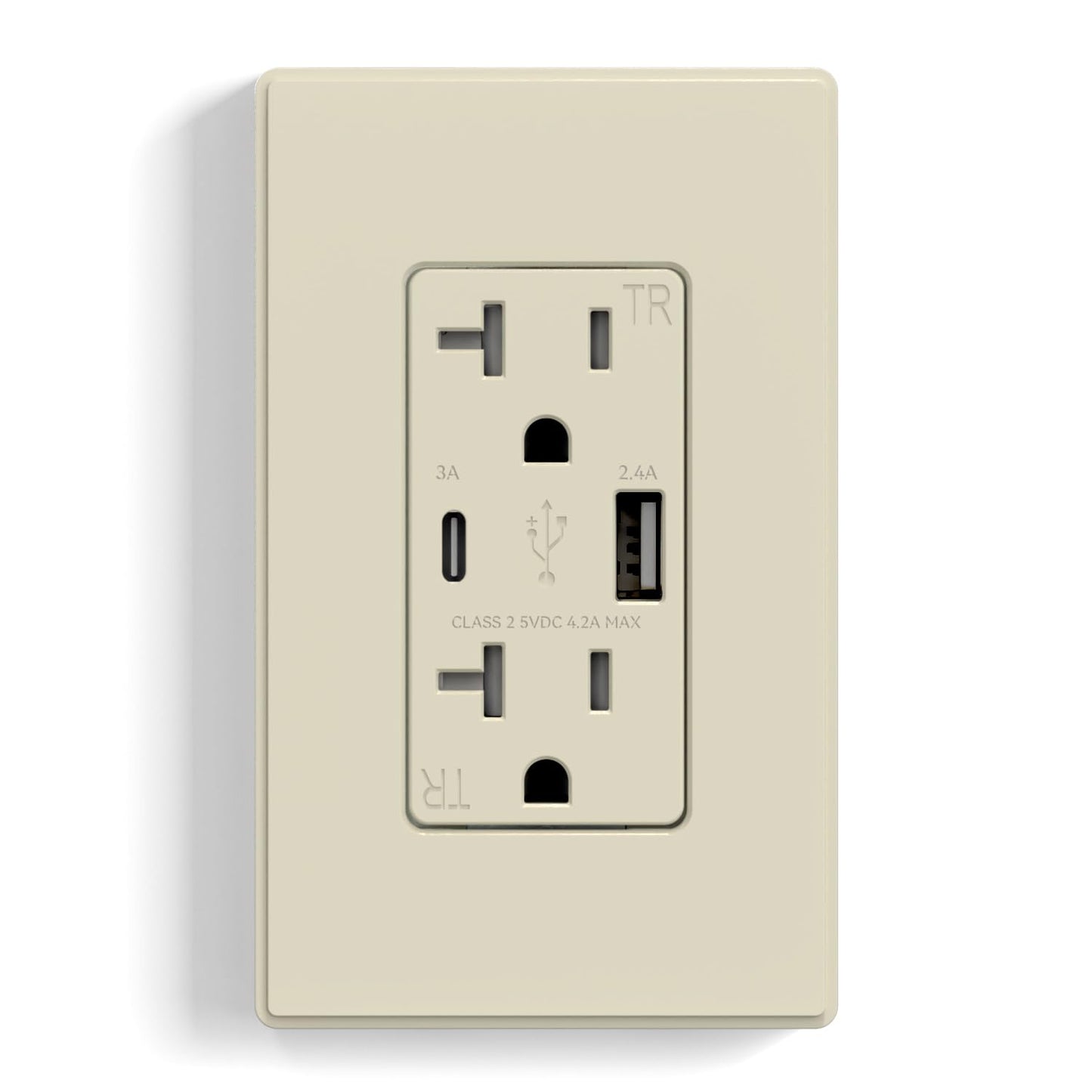 USB Charger Wall Outlet with USB A & C Ports - 15A Tamper Resistant, UL Listed, 6 Pack - Matte Light Almond