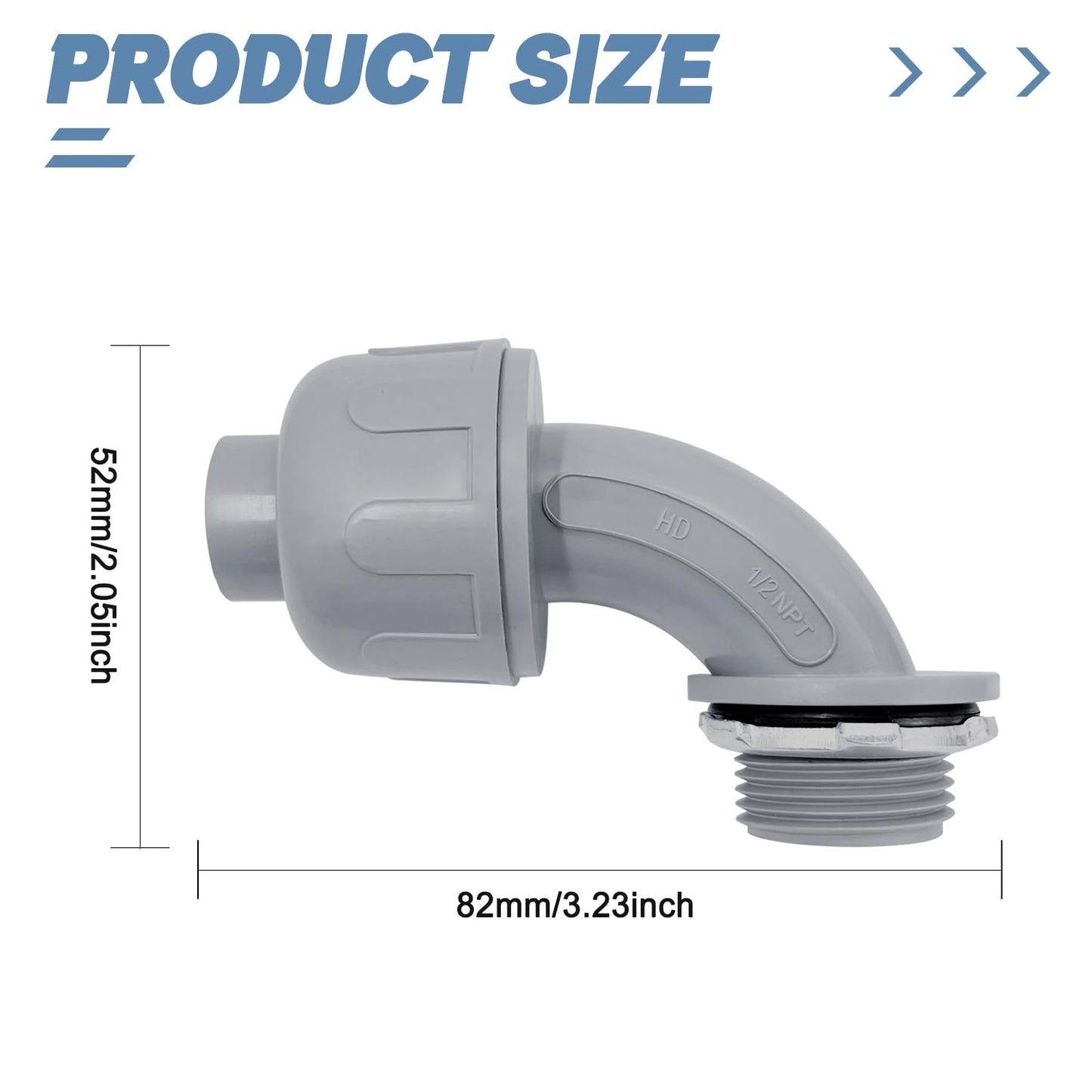 1/2 inch Liquid Tight Connector 90 Degree PVC nonmetallic Flexible Conduit Connector, UL Listed Liquid Tight Electrical Conduit Fittings (100 Pcs)