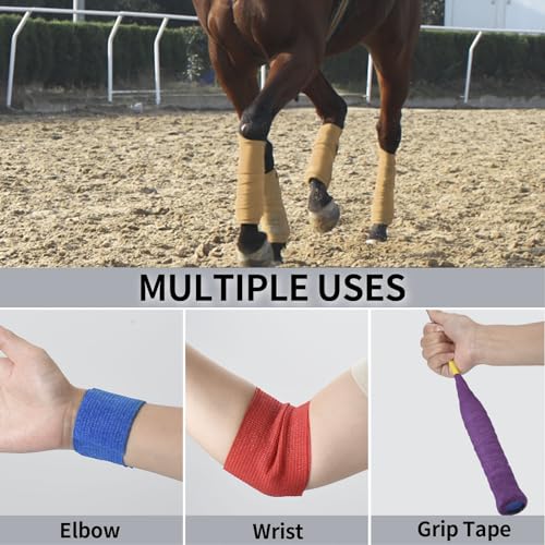 Sagafly 12Pcs Self Adhesive Cohesive Bandage Wrap for Horse Legs 4 Inch, Mix Colors