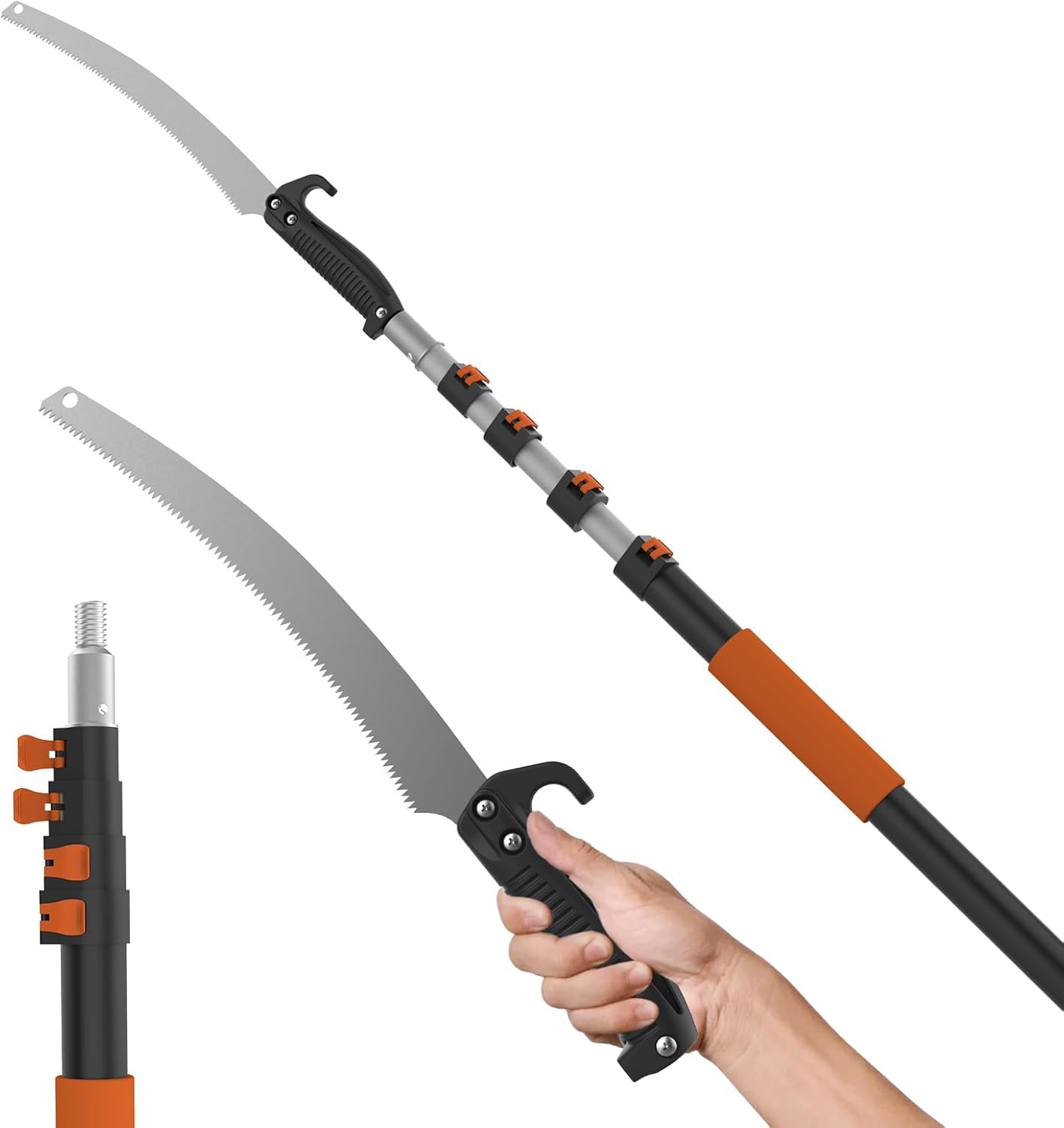 AgiiMan 26FT Telescoping Pole Saw for Tree Trimming - 19" Detachable Pruning Saw with Non-Slip Handle