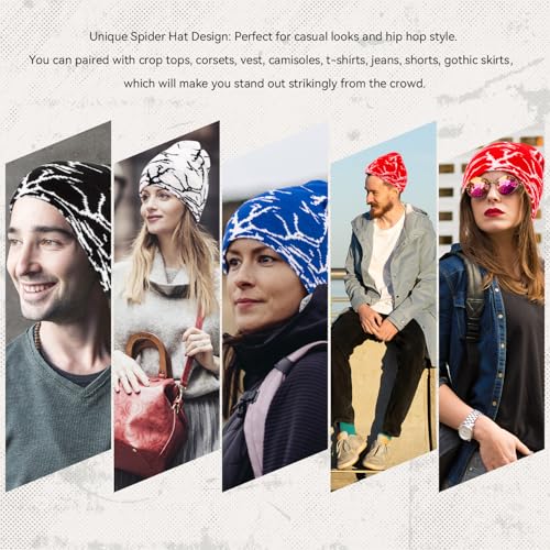 Lightning Pattern Knitted Beanie Hat - One Size / Black White