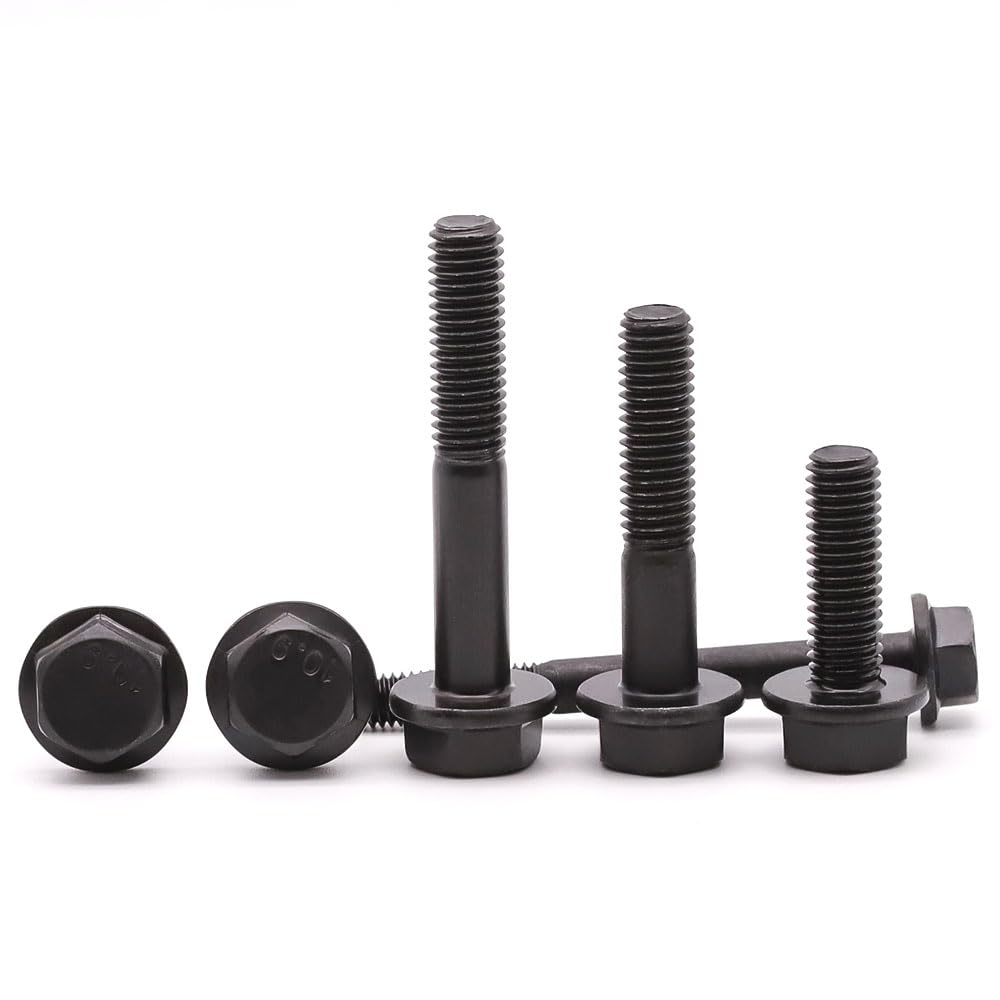 M12-1.75 x 80mm (4 Pack) Flanged Hex Head Bolts, Hexagon Flange Screws, Black Oxide Finish, 10.9 Grade Alloy Steel, Motocycle Car Bolts Replacements, Partial Thread