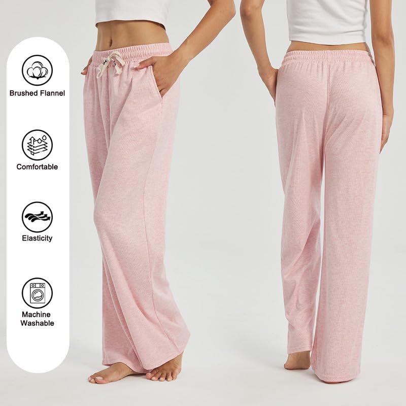 OAKVON 3-Pack Womens Lounge Pants with Pockets, Wide Leg Sweatpants, Soft Comfy Pajama Bottoms with Drawstring Waist