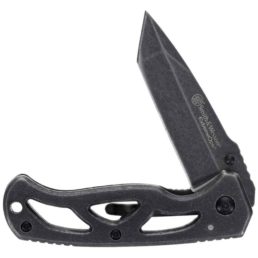 Smith & Wesson ExtremeOps CK404 6.23in High Carbon S.S. Folding Knife with 2.65in Tanto Blade and Stainless Handle for Outdoor, Tactical, Survival and EDC