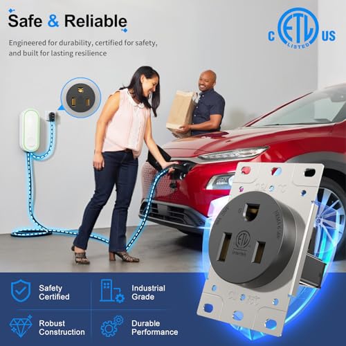 NEMA 6-50R Receptacle 50A Welder Wall Socket 250V 240V 220V Outlet Flush Mount Grounding Side Wired Industrial Grade for EV Charger Heater Plasma Cutters Electric Stove ETL Listed