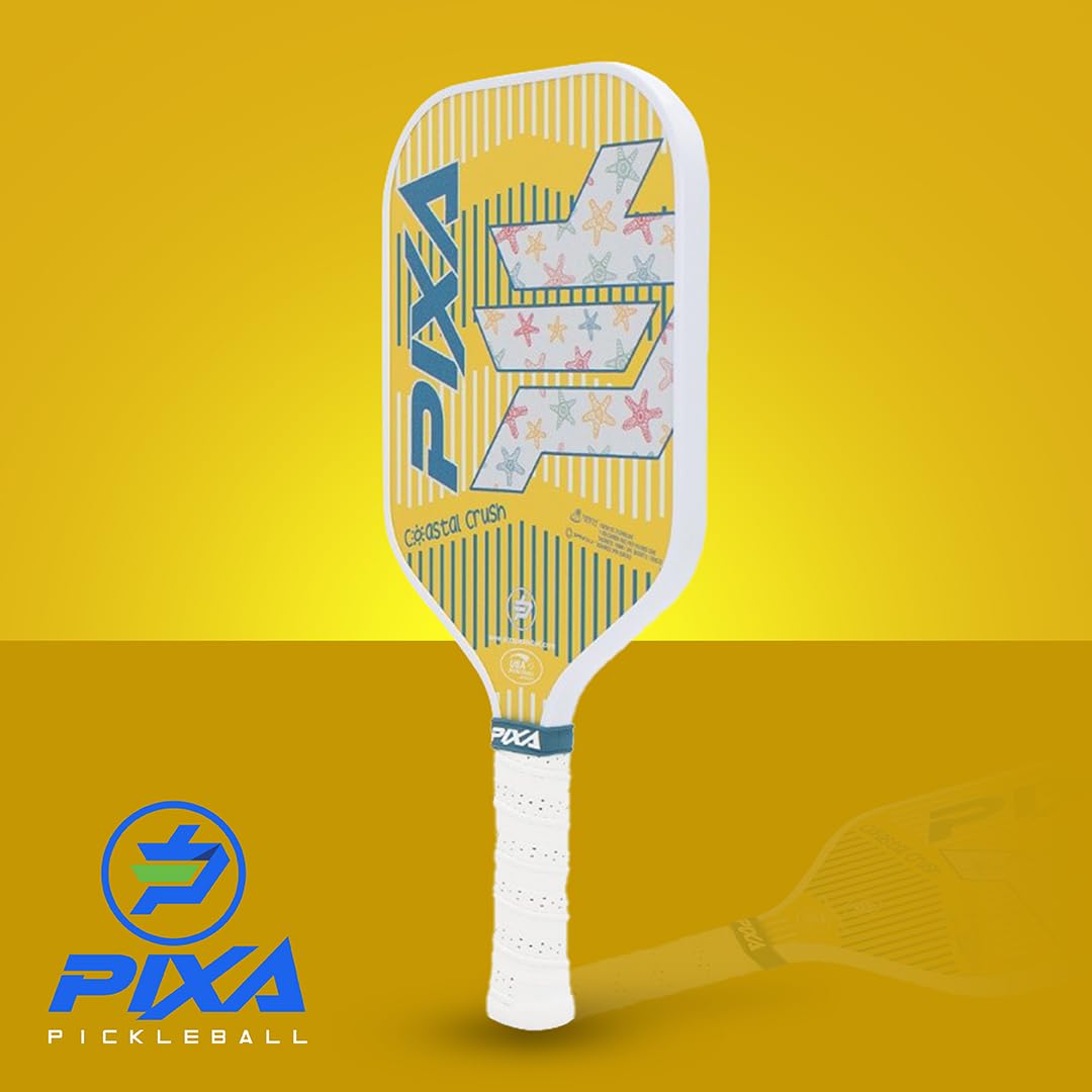 Coastal Crush T300 Carbon Fiber Pickleball Paddle – Grit-Textured Surface for Spin & Control, Polypropylene Honeycomb Core, Tennis-Length Handle, Lightweight, USAPA Approved – PIXA Pickleball