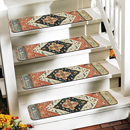 OJIA Extra Non-Slip Carpet Stair Treads for Wooden Steps Set of 4, 30"X8" Rubber Indoor Stair Runner Slip Resistant Stair Rugs Safety Mats for Dogs, Kids & Elders, Stairway Grip Step Treads