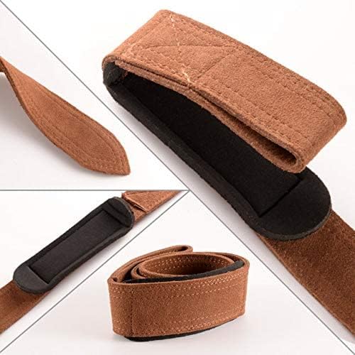 Deselen Leather Weightlifting Straps with Thick Soft Sponge Lining Wrist Loop, Gym Workout Excellent Gripping Deadlift Straps, Great for Bodybuilding, Strength Training, Pair (2)