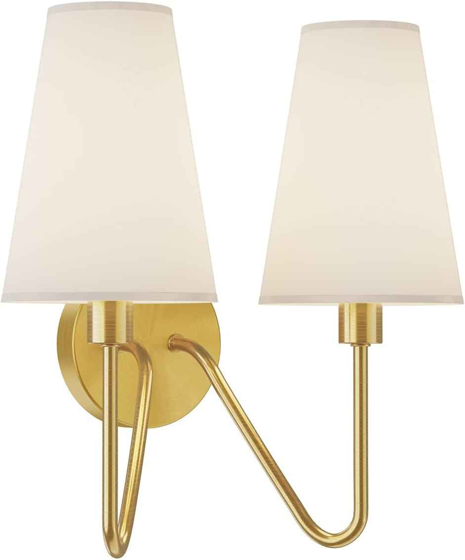 Gold Wall Sconce Lighting Fixture - Set of 2 Classic E12 Hardwired Lamps with Cream Shades