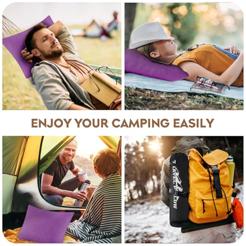 PEUJEW Purple Travel Memory Foam Pillow 16x12 Inch Compact Camping & Hiking Support
