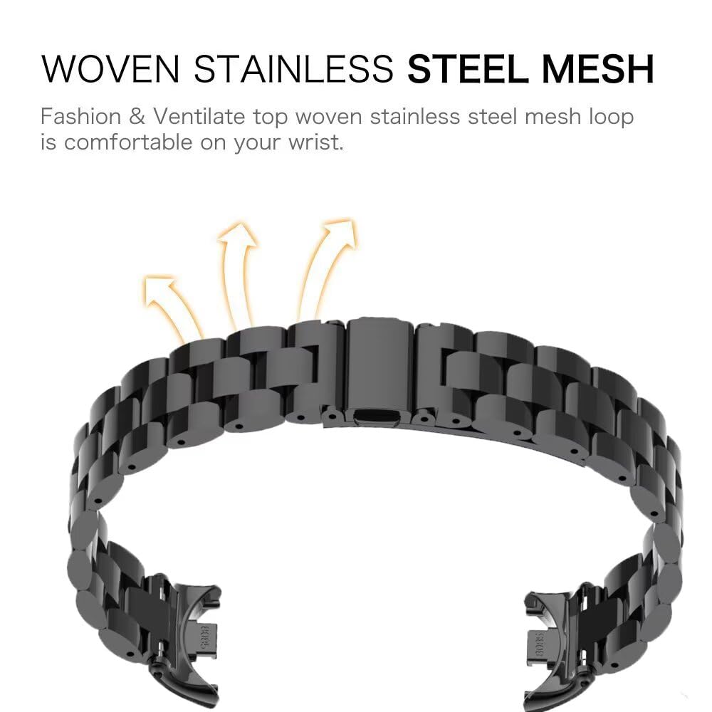 T-BLUER Compatible for Xiaomi Mi Band 8/9 Band, Mi Band 8 Stainless Steel Metal Replacement Strap Bracelet Wristband Accessories for Xiaomi Mi Band 9 Black