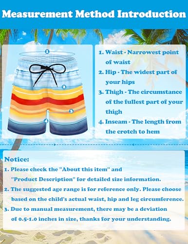 Sarfel Boys Swim Trunks with Compression Liner - Kids Board Shorts, Quick Dry, 14-16 Years, Blue Red Orange Stripes