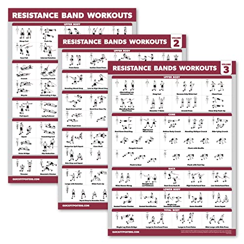 Resistance Bands Workout Posters Set - Laminated 18" x 24"