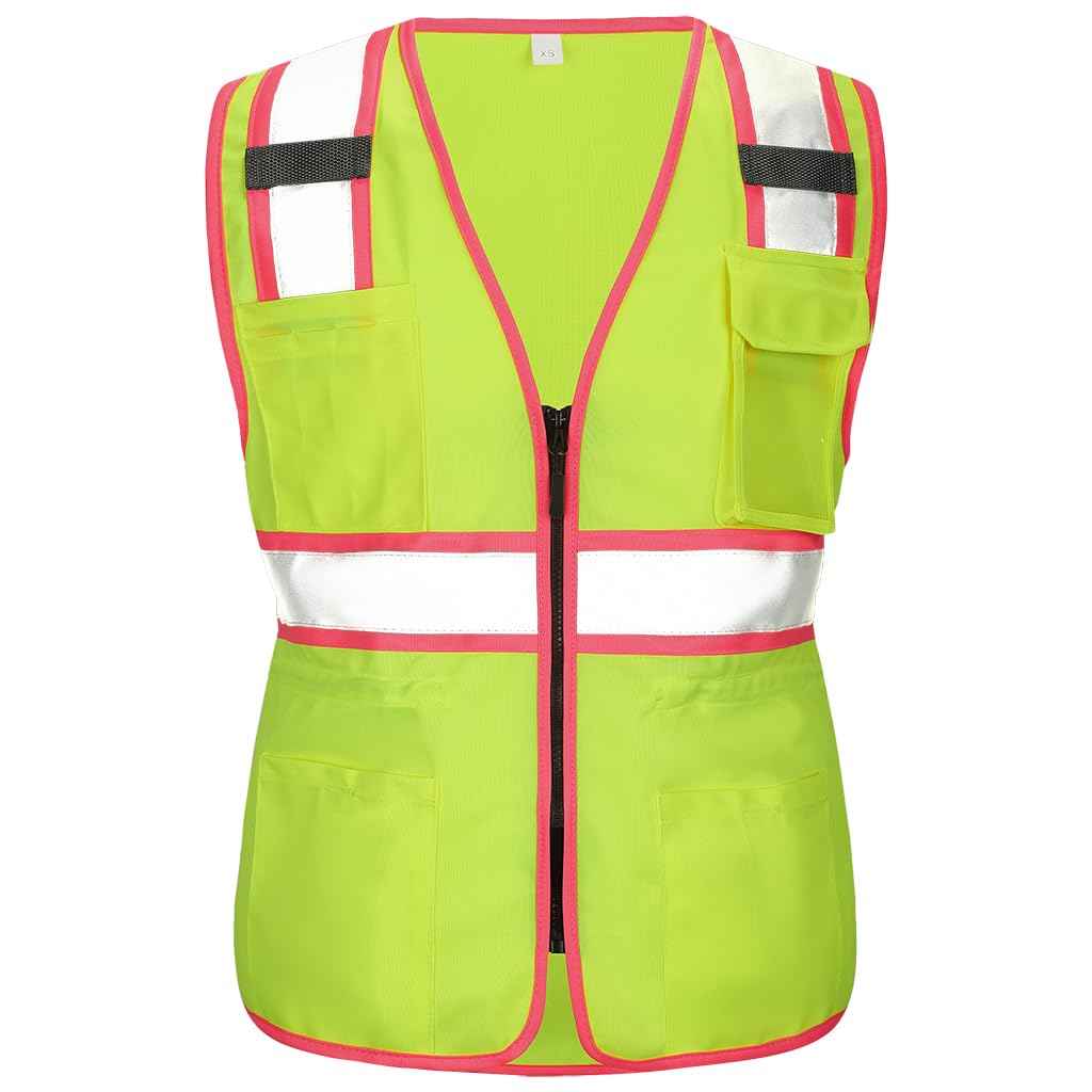 MZCYHCSD Women's Safety Vest ,Hi Vis Safety Vest for Women, Working Drawstring Waist with pocket and Zipper, ANSI Type R Class2, XS