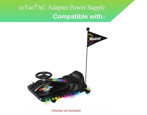 eeTao AC/DC Adapter Charger Compatible with Razor Crazy Cart Shift Lightshow 20143401 12V Sealed Lead-Acid SLA Rechargeable Battery Pack HUB Motor Electric Ride-on Drifting Go-Kart Power Supply