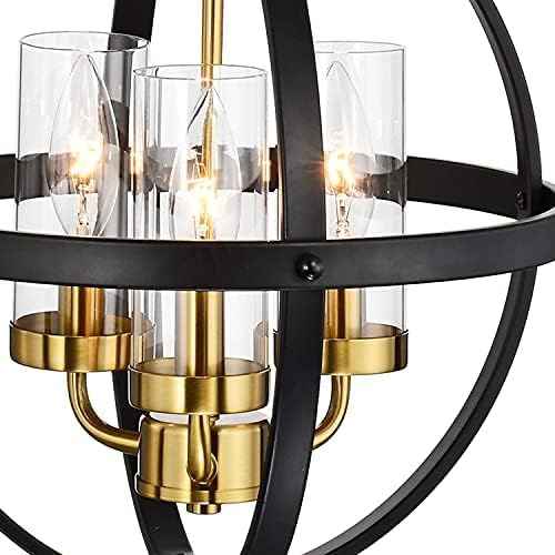 Rustic 14" Farmhouse Chandelier - Vintage Black & Gold 3-Light Pendant Light for Kitchen, Dining Room & Entryway
