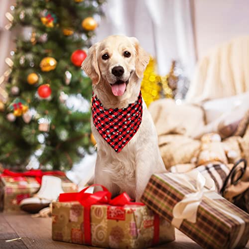 2-Pack Christmas Dog Bandanas - Plaid Snowflake Pet Scarf - Small, Green+Red