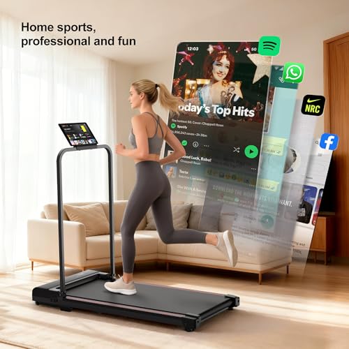 Foldable Under Desk Treadmill for Home & Office - Compact Electric Walking Machine with Handle Bar