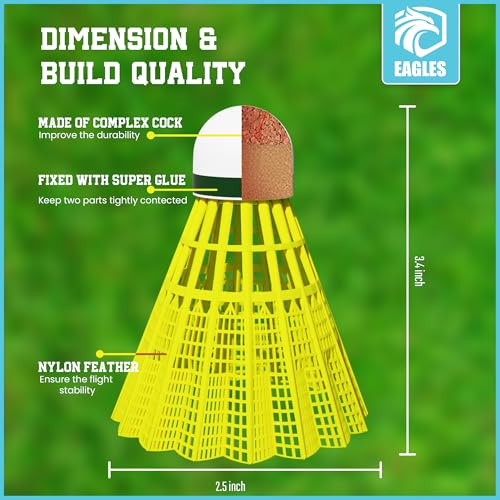 Nylon Badminton Shuttlecocks - Extra Durable 6 Pack - White