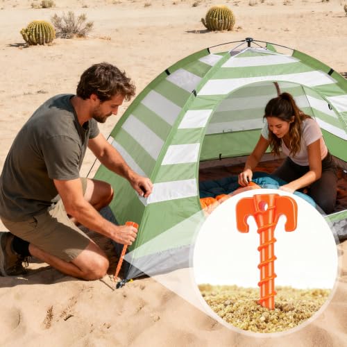 Hikemax 15 Pack Orange Plastic Spiral Tent Stakes, 10 Inch Ground Anchors
