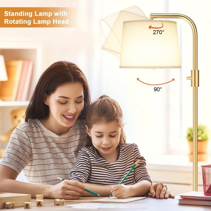 Modern Dimmable Floor Lamp with 9W LED Bulbs - Stylish Standing Light for Living Room & Bedroom (Gold & White)