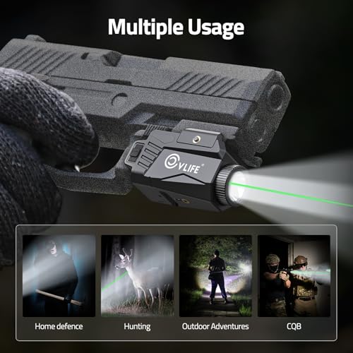 CVLIFE 600 Lumens Pistol Light Laser Combo - Rechargeable Slide Rail Gun Light Compatible with Glock and Picatinny Rail. Tactical Pistol Flashlight with Green Laser for Home Defense