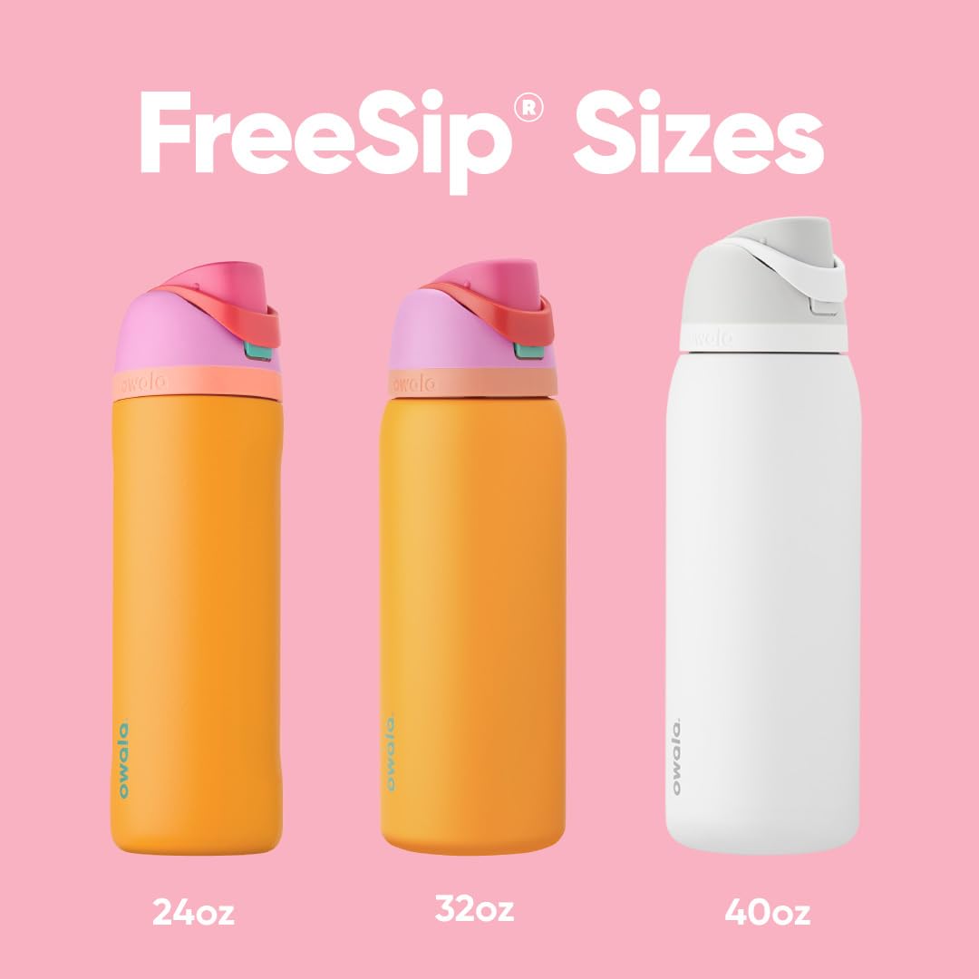 Owala FreeSip Insulated Stainless Steel Water Bottle with Straw for Sports and Travel, BPA-Free, 32-oz, Orchid/Orange (Tropical)