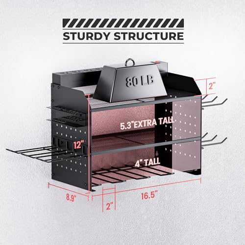 TRZZ Power Tool Organizer Wall Mount, 3-Layer Charging Station with 8 Outlets, 6 Drill Holders and Drill Bit Rack, Efficient and Organized Storage for Garage, Workbench, and Workshop (Black)