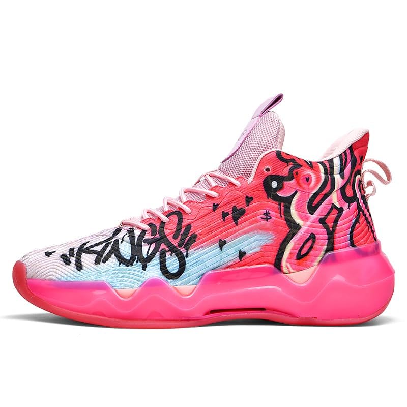 Bacury Colorful Basketball Running Sneakers for Women & Men - Pink Red Variation