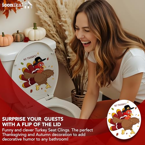 Thanksgiving Turkey Toilet Seat Cling Set - 2-Piece Reusable Holiday Decor