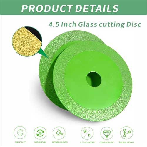 3 Pack 4-1/2 Inch Diamond Glass Cutting Disc for Angle Grinder, 7/8" Arbor Ultra-Thin Precision Blade - Cut Glass, Tile, Crystal, and Ceramic for Bottles