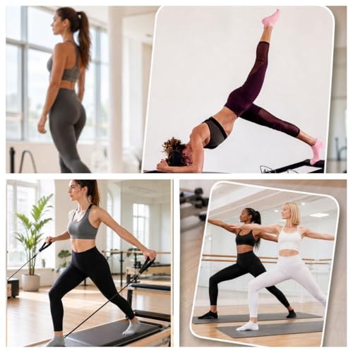 Non-Slip Pilates Socks with Grips for Women - Black/White/Gray/Pink