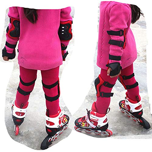 Kids Helmet & Knee Pad Set Red - Adjustable Elbow & Wrist Guards 5-12 yrs 7-in-1