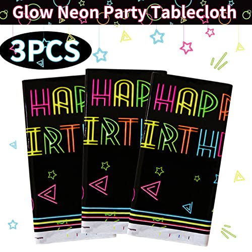 3 Pack Neon Plastic Tablecloths - Glow Party Decorations 51"x86.6"