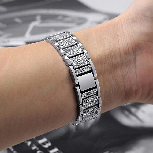 Mtozon Silver Rhinestone Bling Bands for Fitbit Charge 6/5 Dressy Metal Wristband