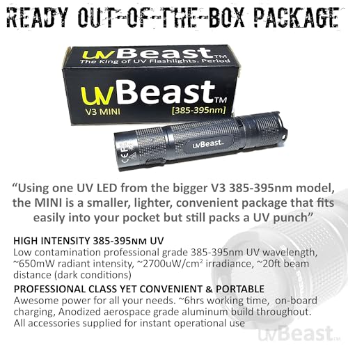 uvBeast V3 Mini 385-395nm UV Flashlight Portable Black Light