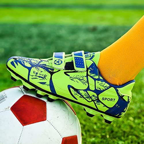 Kids Soccer Cleats for Boys & Girls, Firm Ground Turf & Indoor, Green Spikes - 4 Big Kid