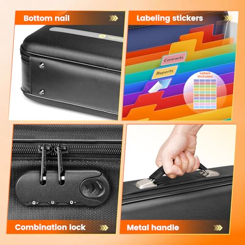DEEGO Fireproof Document Box Hard Case, Waterproof Fire Proof Safe for Home Documents with Removable Accordian File Folder, Fireproof Lock Box Protect Laptop, Certificates, Passport, Cards for Office